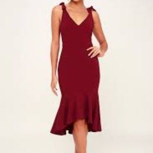 NWT Lulus Wine Trumpet Hem Dress - Size Large